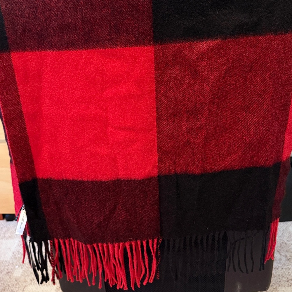 Talbots Red and Black Buffalo Plaid Cashmere Scarf - Picture 2 of 3